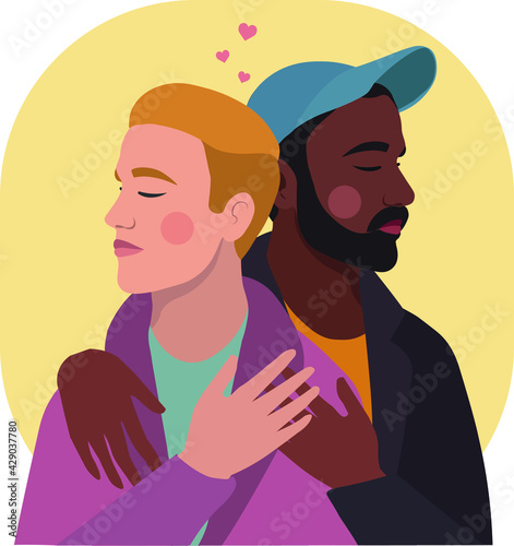 Gay couple hugging, LGBT vector