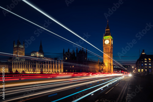Big Ben at night from the Westminster Bridge  London