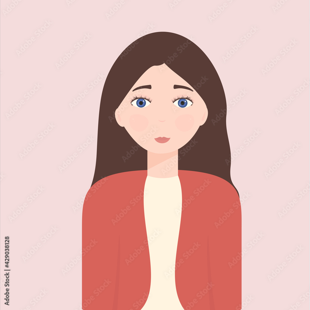 Beautiful girl with smile. Cute girl with blue eyes. Cartoon style. Portrait. Beautiful girl with smile. Cute girl with blue eyes. Cartoon style. Portrait.