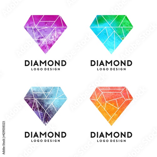 Diamond With Watercolor Texture Logo Template