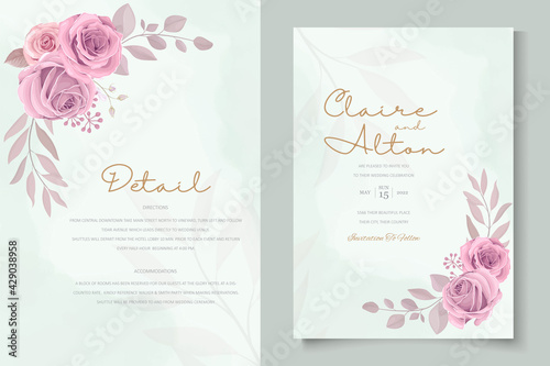 Set of wedding card design with pink roses