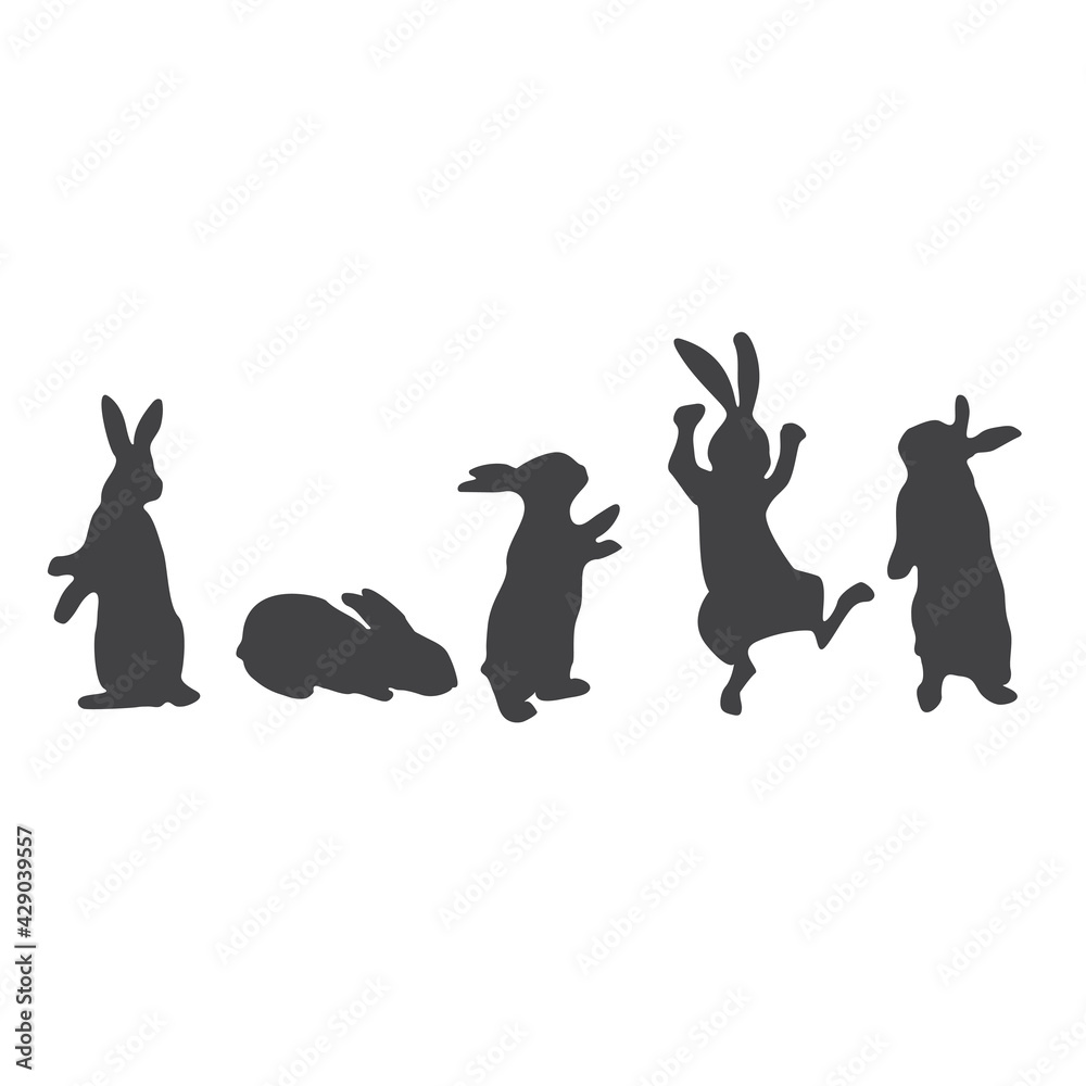 Rabbit silhouette. Hare vector. A set of hares on a white background in different poses