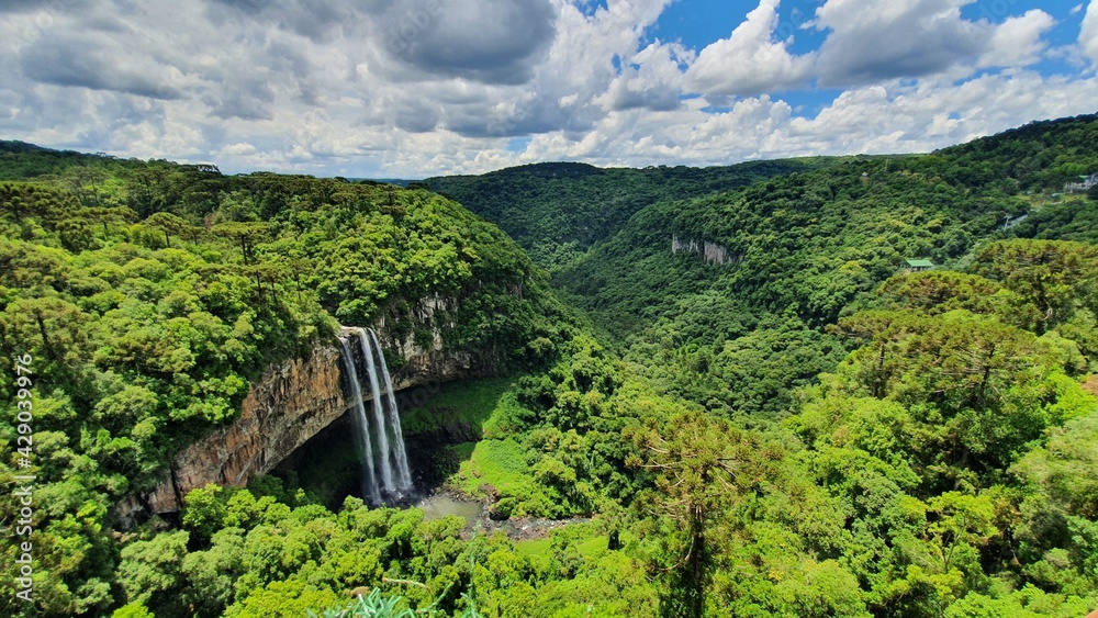 waterfall between mountains 
