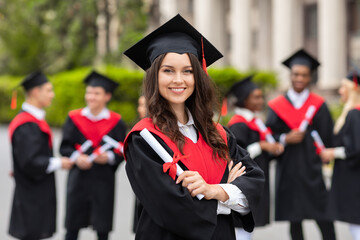 Positive pretty lady student having graduation party