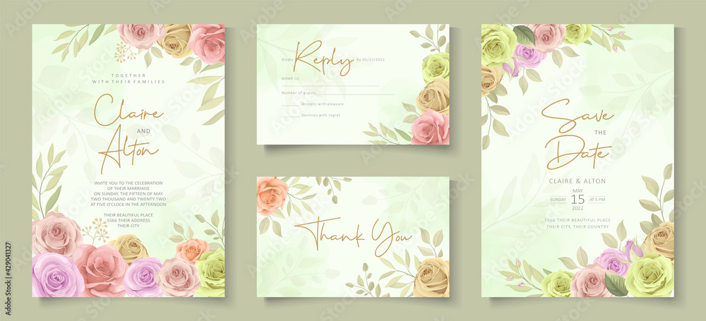 Set of wedding card design with beautiful roses