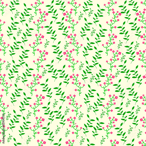 endless floral pattern on green stems with red flowers
