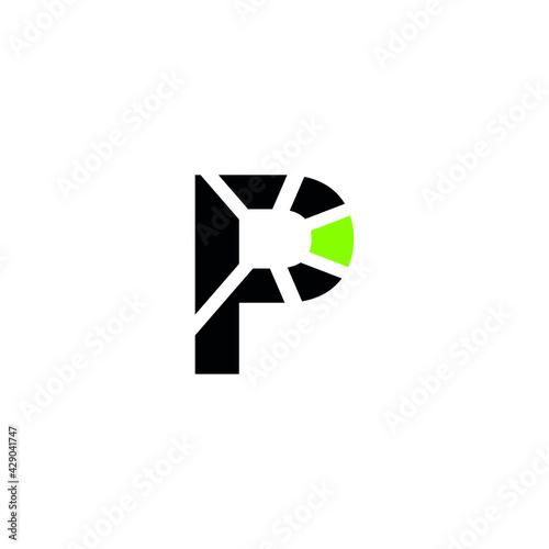 letter sign P green market expansion symbol