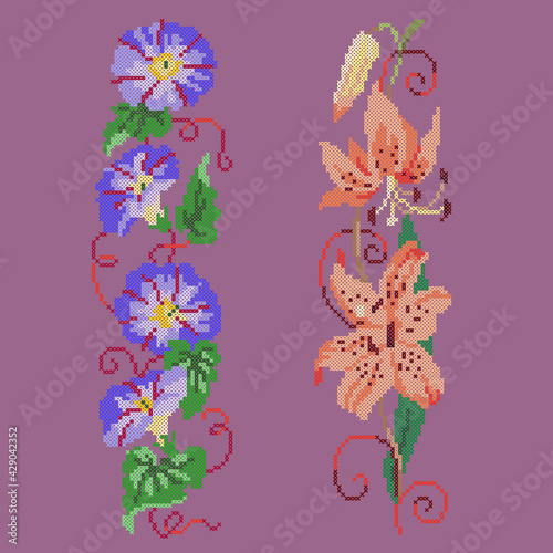 vector art cross stitch floral ornament