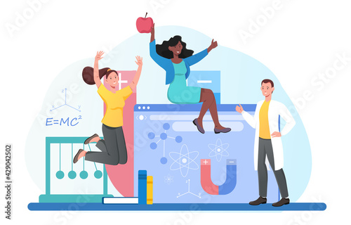Female students studying physics at school