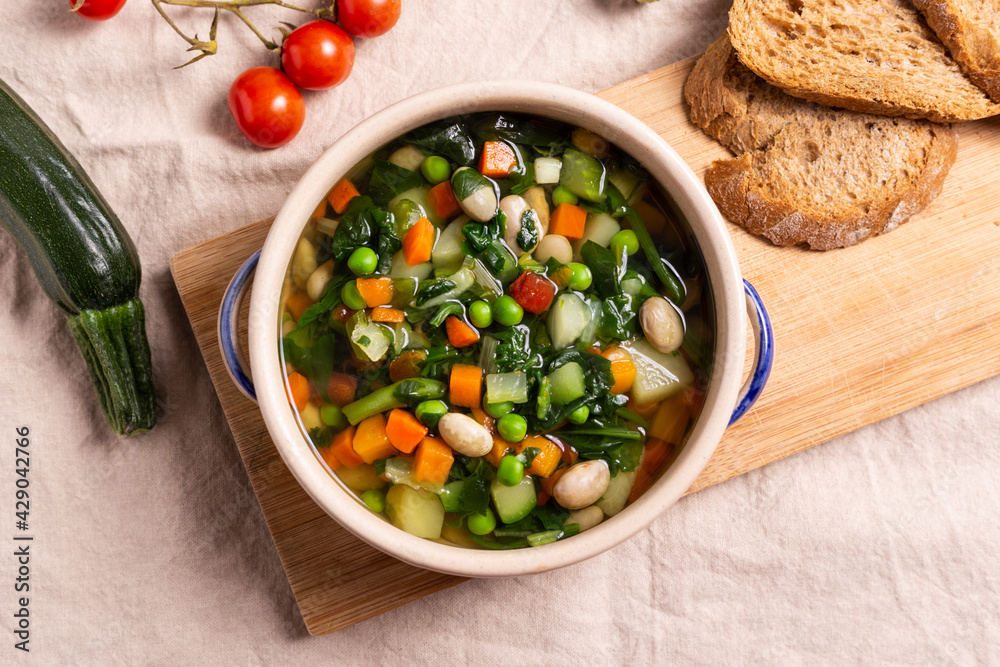 Εκτύπωση καμβά Homemade minestrone soup with mixed vegetables and bread, healthy comfort food a