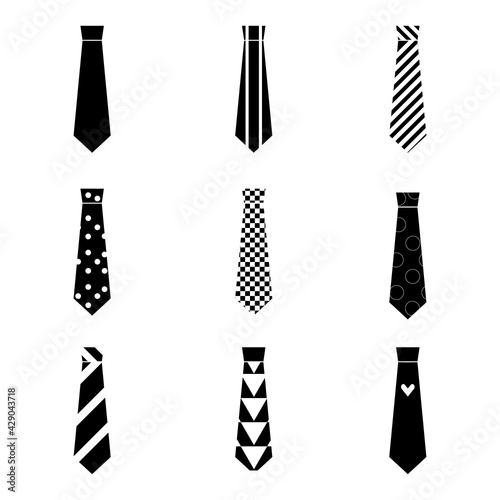 Tie flat icon vector set with multiple patterns collection black and white