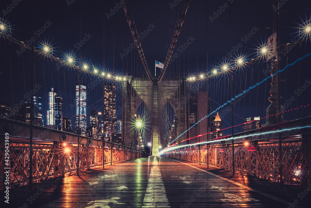 New York City Skyline at night from the Brooklyn Bridge
