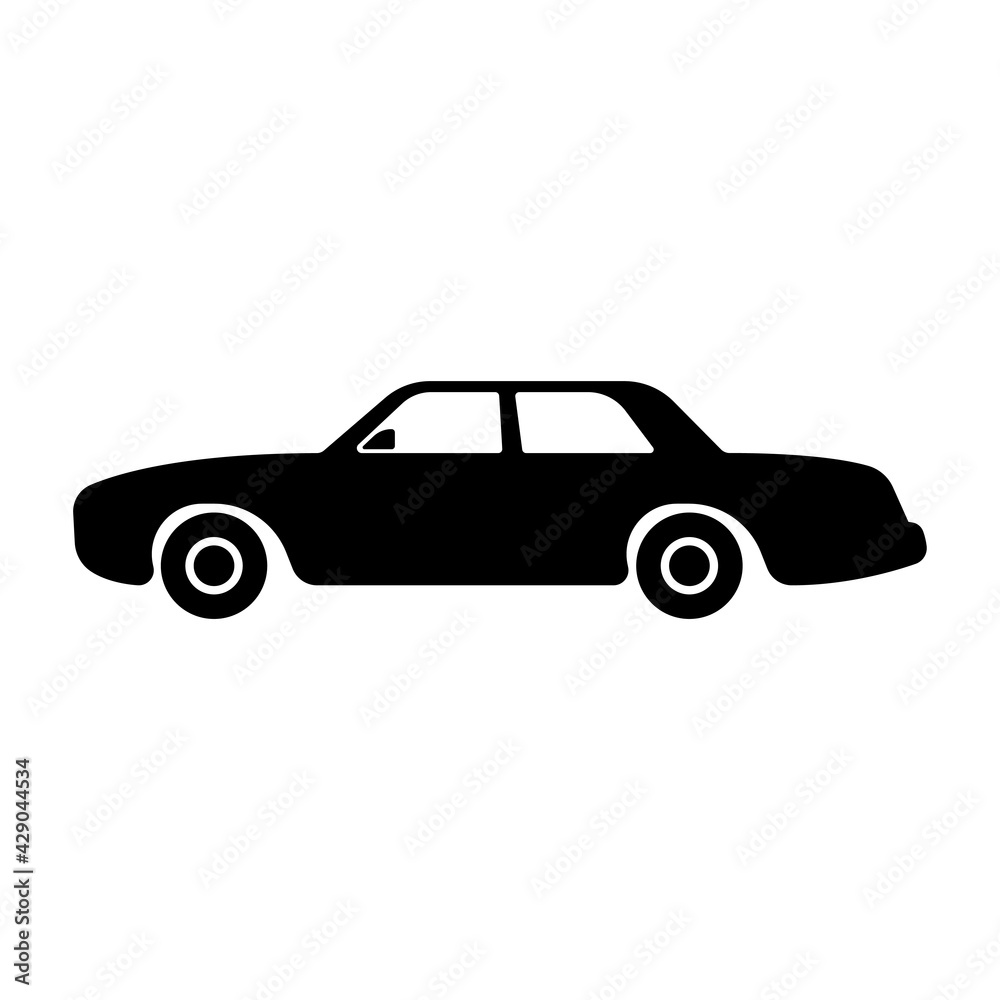 Car icon. Old big sedan. Black silhouette. Side view. Vector simple flat graphic illustration. The isolated object on a white background. Isolate.