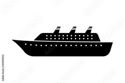 Ship icon. A cruise ship. Black silhouette. Side view. Vector simple flat graphic illustration. The isolated object on a white background. Isolate.