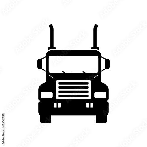 Truck tractor icon. Freight car. Front view. Black silhouette. Vector simple flat graphic illustration. The isolated object on a white background. Isolate.