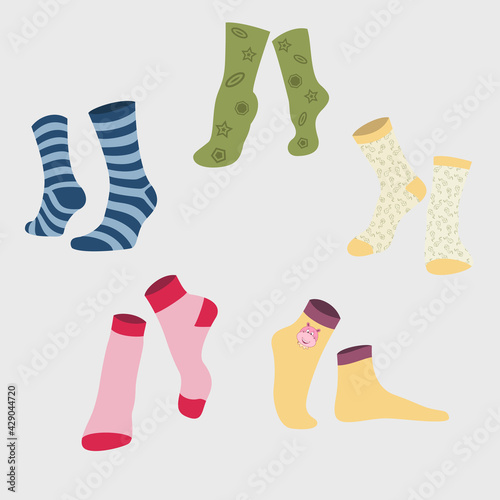 Vector illustration set of brightly colored socks