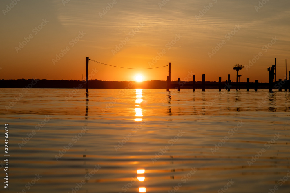 Sunrise over a pier in the Chesapeake Bay