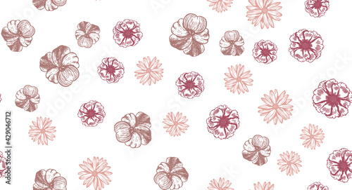 Flowers pattern Hand-drawn. Vector seamless background. 