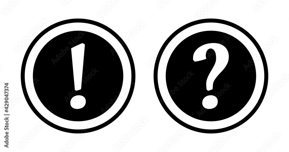 Warning and Info Flat Round Icon Set with Exclamation Mark and Question Mark Symbol. Vector Image. Warning and Info Flat Round Icon Set with Exclamation Mark and Question Mark Symbol. Vector Image.