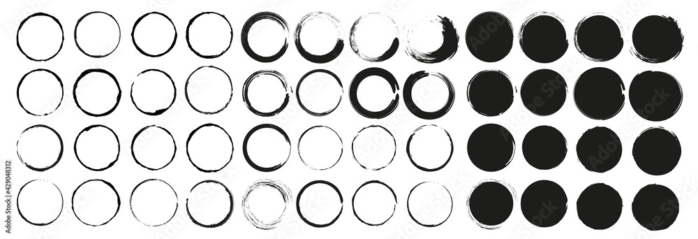 Mega vector set of grunge circle brush vector illustration
