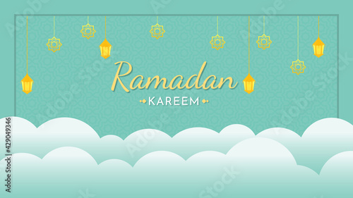 Islamic pattern ramadan and eid mubarak banner background in green vector