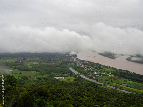 Top View of the Mekong River on clouds day, Thai side, another side is Laos. © benyapha