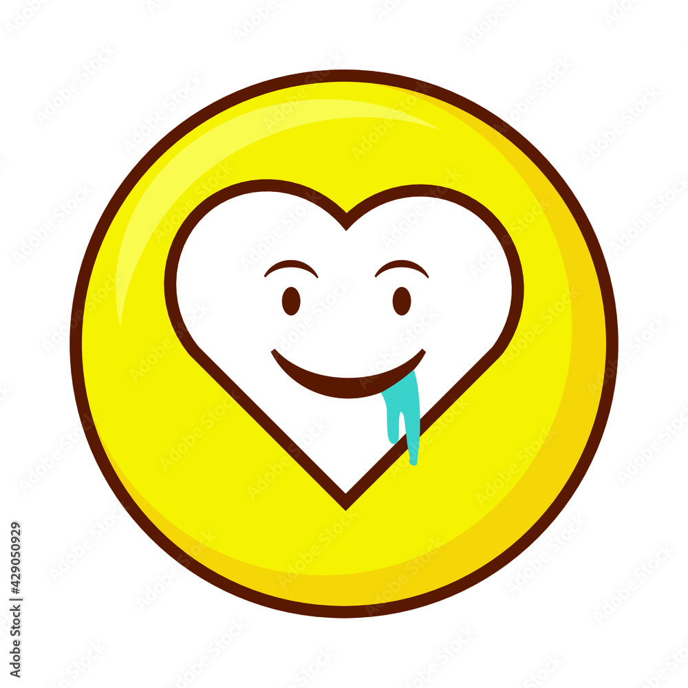 Cute social media drooling face heart emoji on a yellow button. Royalty-free. Cute social media drooling face heart emoji on a yellow button. Royalty-free.