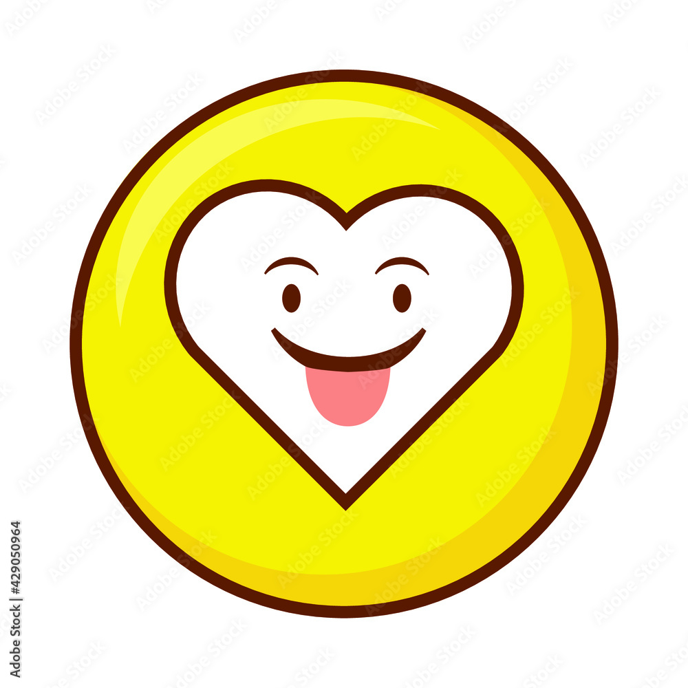 Cute social media face with tongue sticking out heart emoji on a yellow button. Royalty-free. Cute social media face with tongue sticking out heart emoji on a yellow button. Royalty-free.