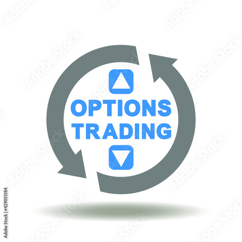 Round cycle arrows with options trading words and index up down indicators vector illustration. Options trading symbol.