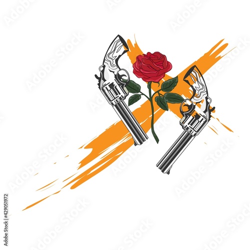 Rose with guns  illustration for your clothing design or symbol.  