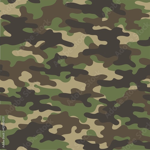 Camouflage military green seamless vector pattern for clothing, fabric prints. modern.