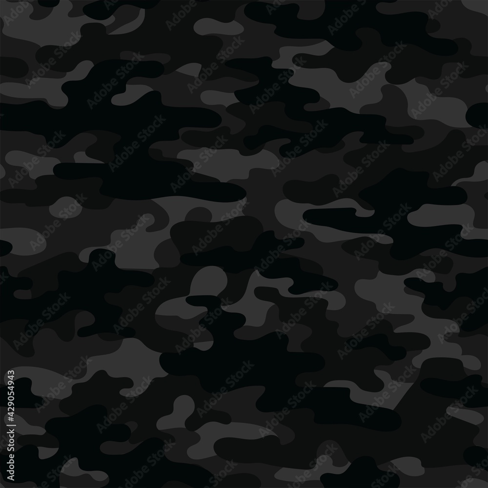 Texture dark military camouflage repeat print. Seamless army pattern. Modern