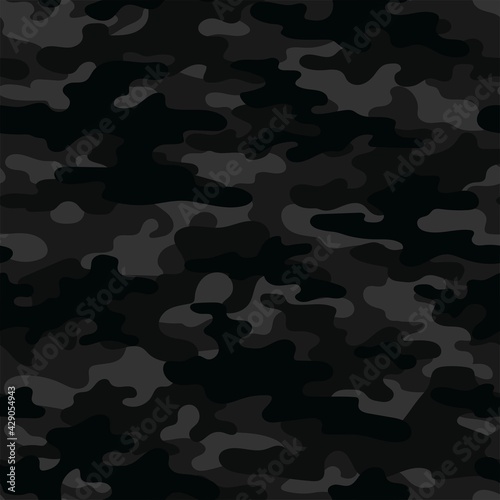 Texture dark military camouflage repeat print. Seamless army pattern. Modern