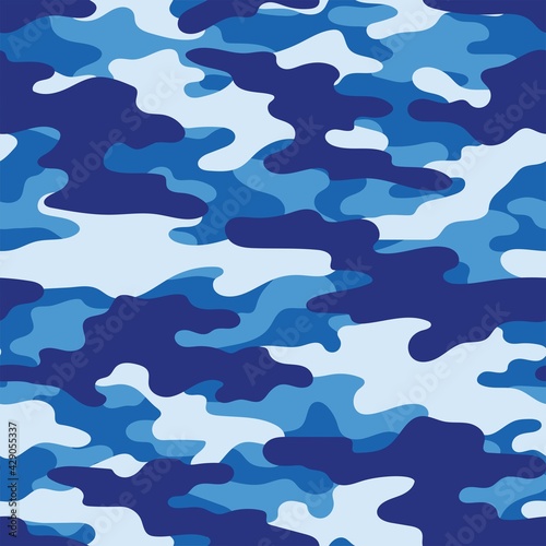 blue Camouflage seamless pattern.Military camo.Print Vector