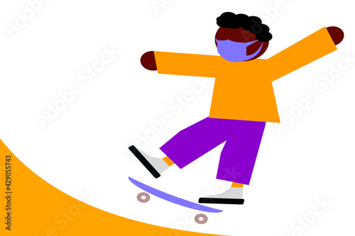 Skateboarder man in face mask jumping vector illustration on a white background