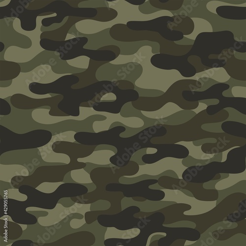 Military camouflage seamless pattern green. Four colors. Forest style. Vector design.