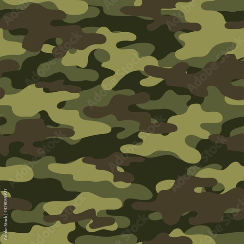 green Military camouflage seamless pattern. Four colors. Forest style. Vector design.