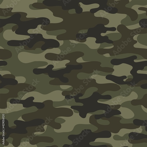 Camouflage classic green seamless pattern. Abstract camo. Military texture. Print on fabric on textiles. Vector illustration
