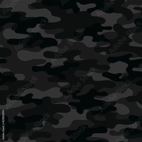 black Camouflage classic seamless pattern. Abstract camo. Military texture. Print on fabric on textiles. Vector illustration