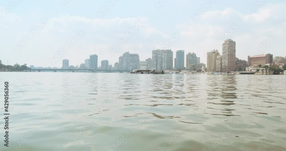 Cairo Egypt view of Nile river on sunny day. Panorama of city from ...