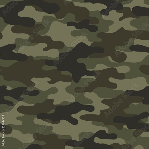 Abstract seamless green military camo texture for print. Forest background. Vector