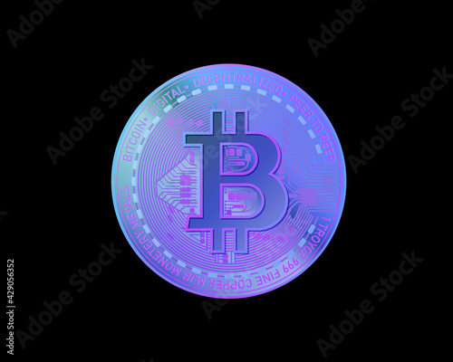 Bitcoin gold coin. Bitcoin symbol in cryptocurrency isolated on black background. Realistic vector illustration.