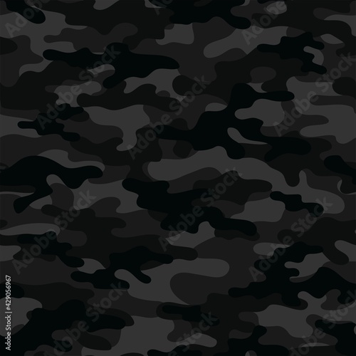 black Military vector camouflage hunting background seamless print.