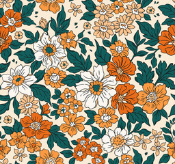 Ingelijste posters Oranje patronen Liberty stijl gouden bloemetjes patroon  © ann_and_pen