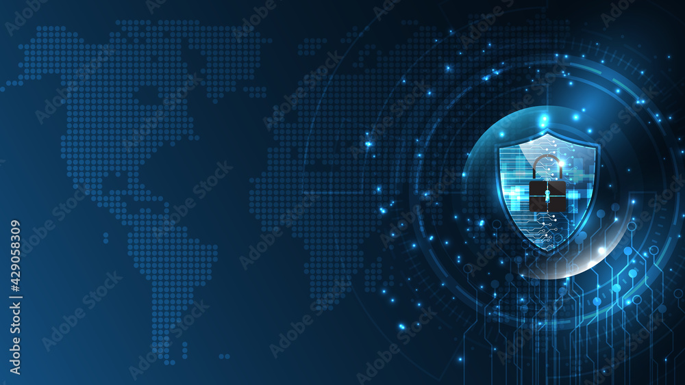 Obraz premium Padlock Security cyber digital concept Abstract technology background protect system