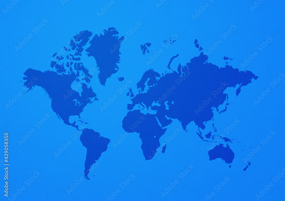 World map on blue wall background