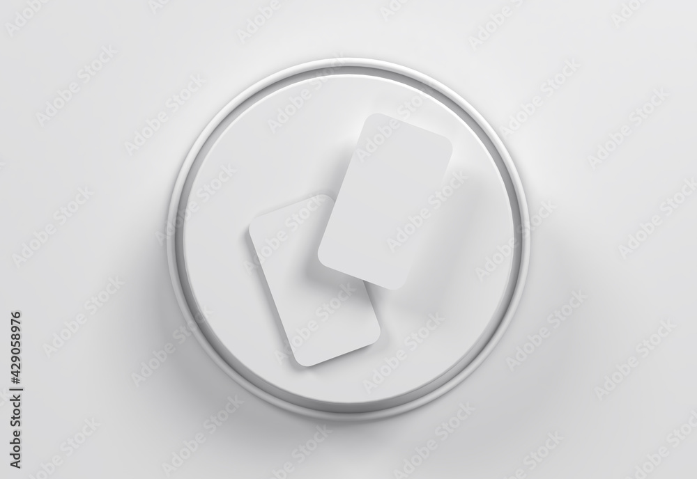 Blank card mockup floating over a neutral background in realistic 3D rendering, Rounded corners business card mock up for design template on a white stage corporate looking Blank card mockup floating over a neutral background in realistic 3D rendering, Rounded corners business card mock up for design template on a white stage corporate looking