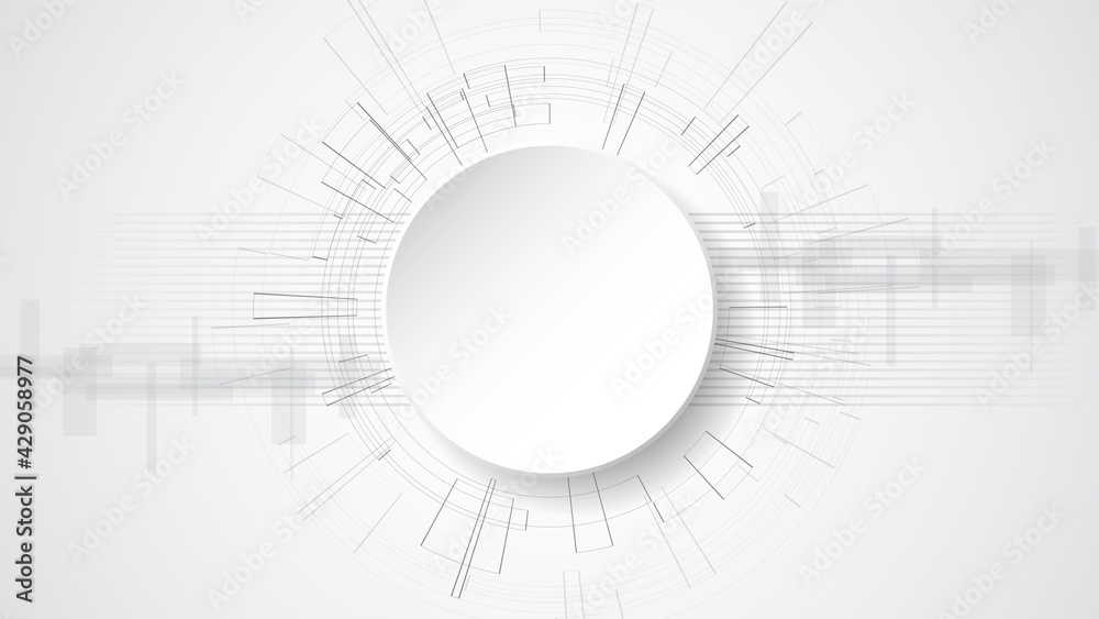  Grey white Abstract technology background with various technology elements Hi-tech communication concept innovation background Circle empty space for your text