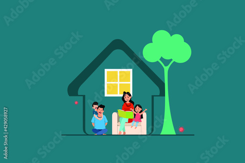 Corona virus home quarantine illustration, Family time illustration vector.