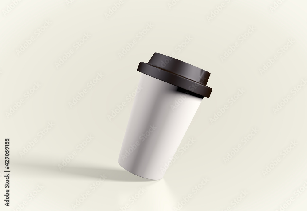 Realistic paper coffee cup 3d mockup, White paper coffee cups 3d realistic render Realistic paper coffee cup 3d mockup, White paper coffee cups 3d realistic render